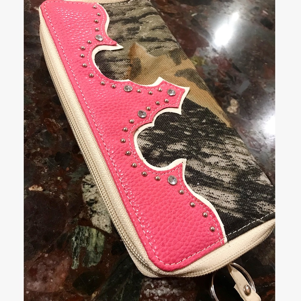 Double zipper pink Camo women’s wallet